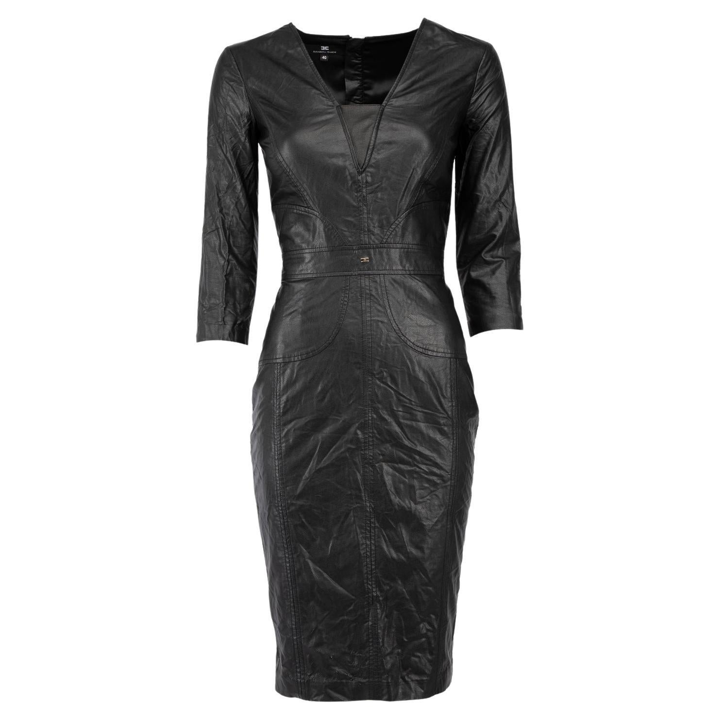 Pre-Loved Elisabetta Franchi Women's Black Knee Length Faux Leather Dress