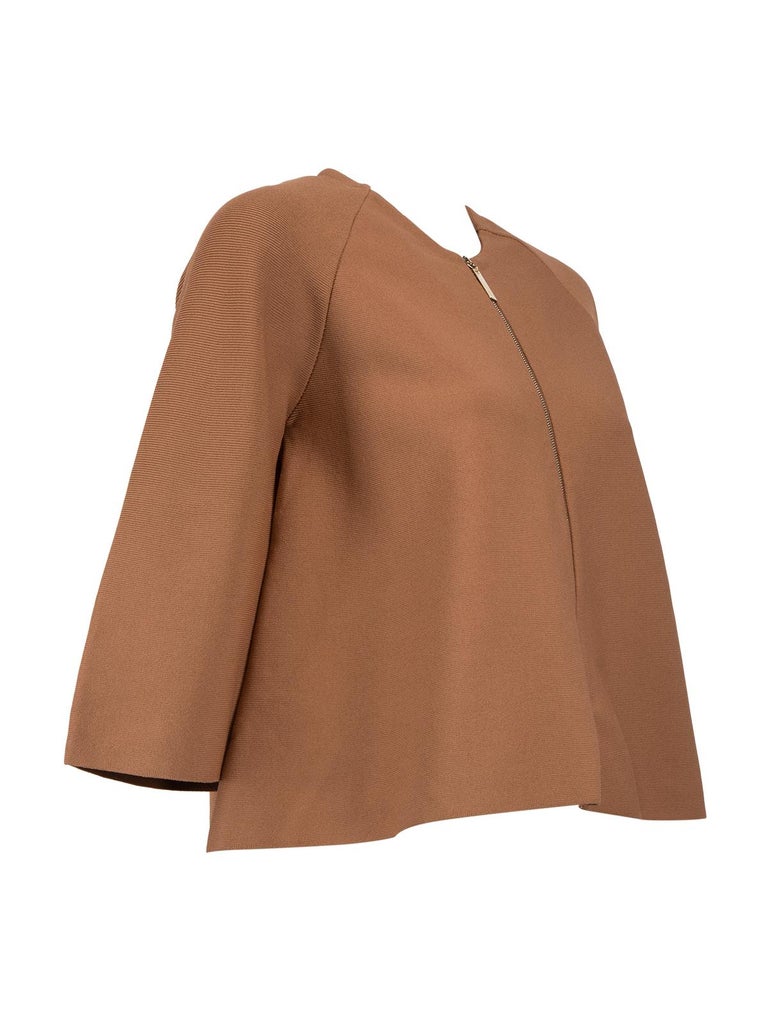 CONDITION is Very good. Hardly any visible wear to sweater is evident on this used Elisabetta Franchi designer resale item. Details Brown Viscose Sweater Mid length raglan bell sleeves Regular fitted Round neckline Tent wide silhouette Front zip