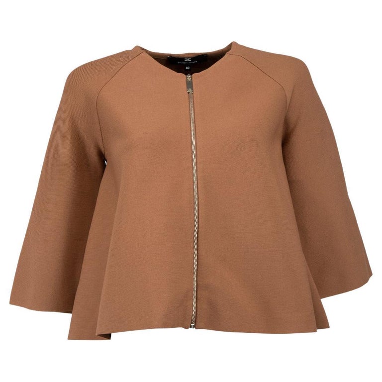 Pre-Loved Elisabetta Franchi Women's Brown Zip Up Sweater For Sale