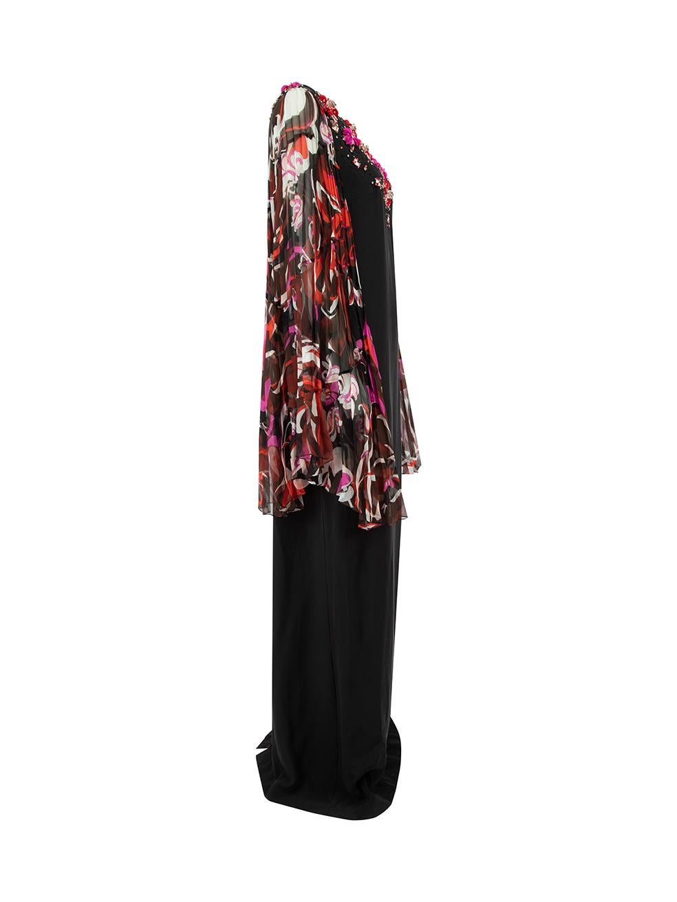CONDITION is Very good. Minimal wear to dress is evident. Minimal wear to the outer fabric on this used Emilio Pucci designer resale item. Details Black Silk Multicolour beaded design Multicolour patterned sleeves Long pleated sleeves Maxi length 2x