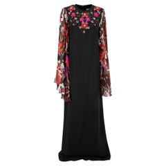 Pre-Loved Emilio Pucci Women's Beaded Black Silk Maxi Dress with Patterned Sleev