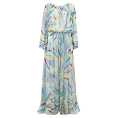 Pre-Loved Emilio Pucci Damen-Maxikleid aus blauer Seide mit Muster