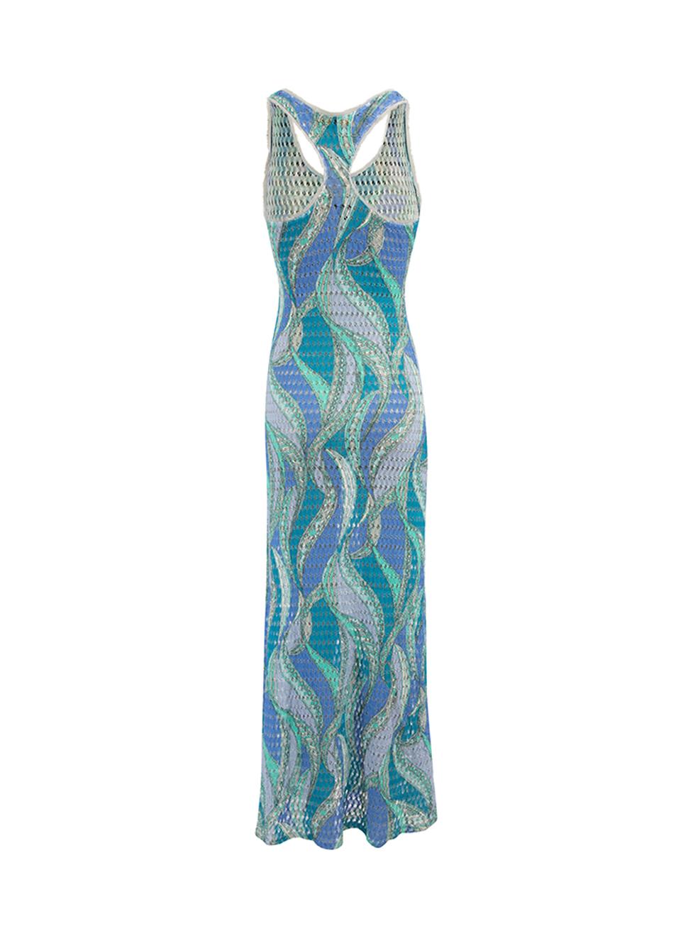 Pre-Loved Emilio Pucci Women's Blue Tone Abstract Pattern Maxi Dress In Excellent Condition In London, GB