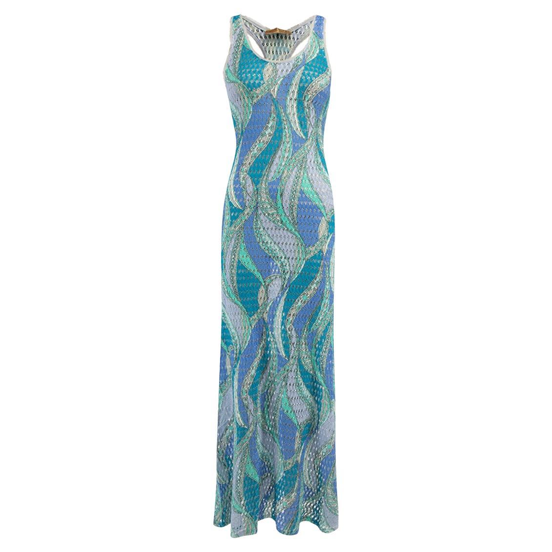 Pre-Loved Emilio Pucci Women's Blue Tone Abstract Pattern Maxi Dress