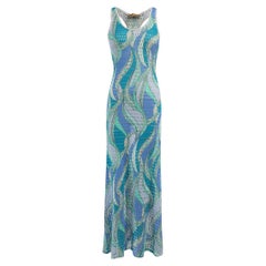 Pre-Loved Emilio Pucci Women's Blue Tone Abstract Pattern Maxi Dress