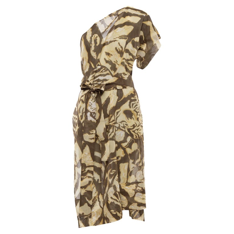Pre-Loved Emilio Pucci Women's Printed One Shoulder Sheer Dress with Belt  For Sale at 1stDibs