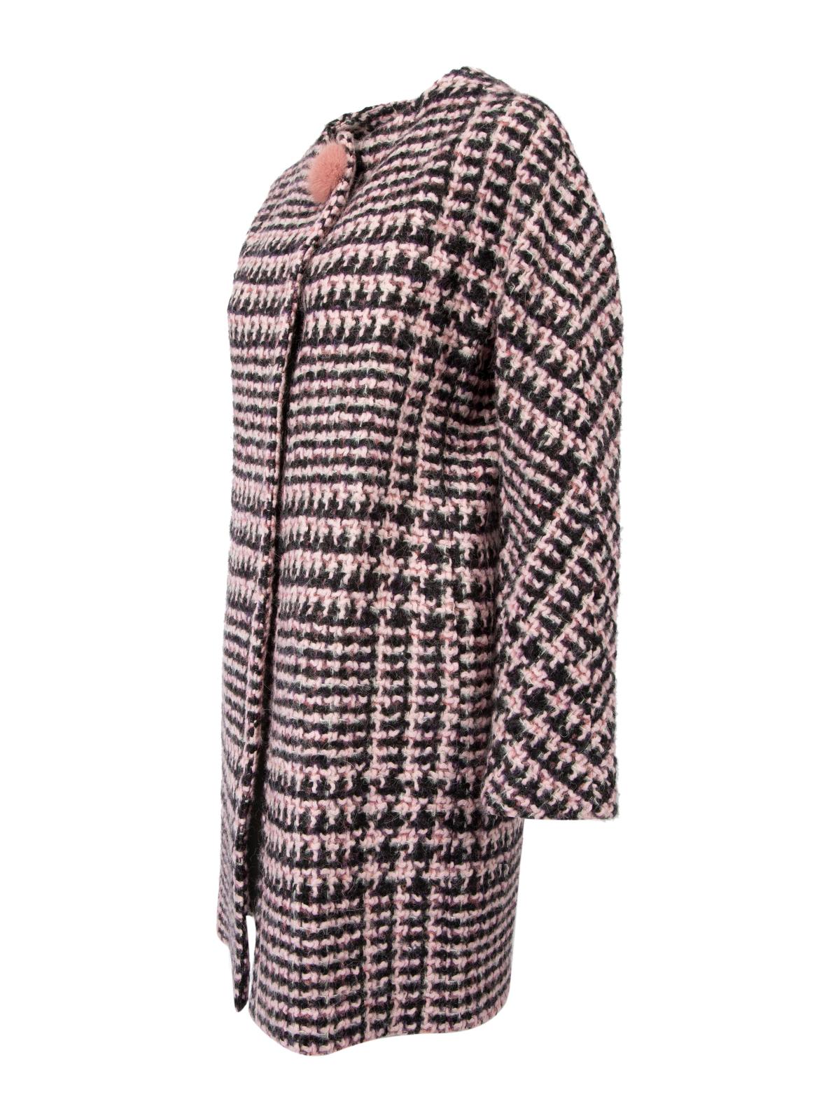 Pre-Loved Ermanno Scervino Women's Pink and Brown Tweed Long Coat For Sale 1