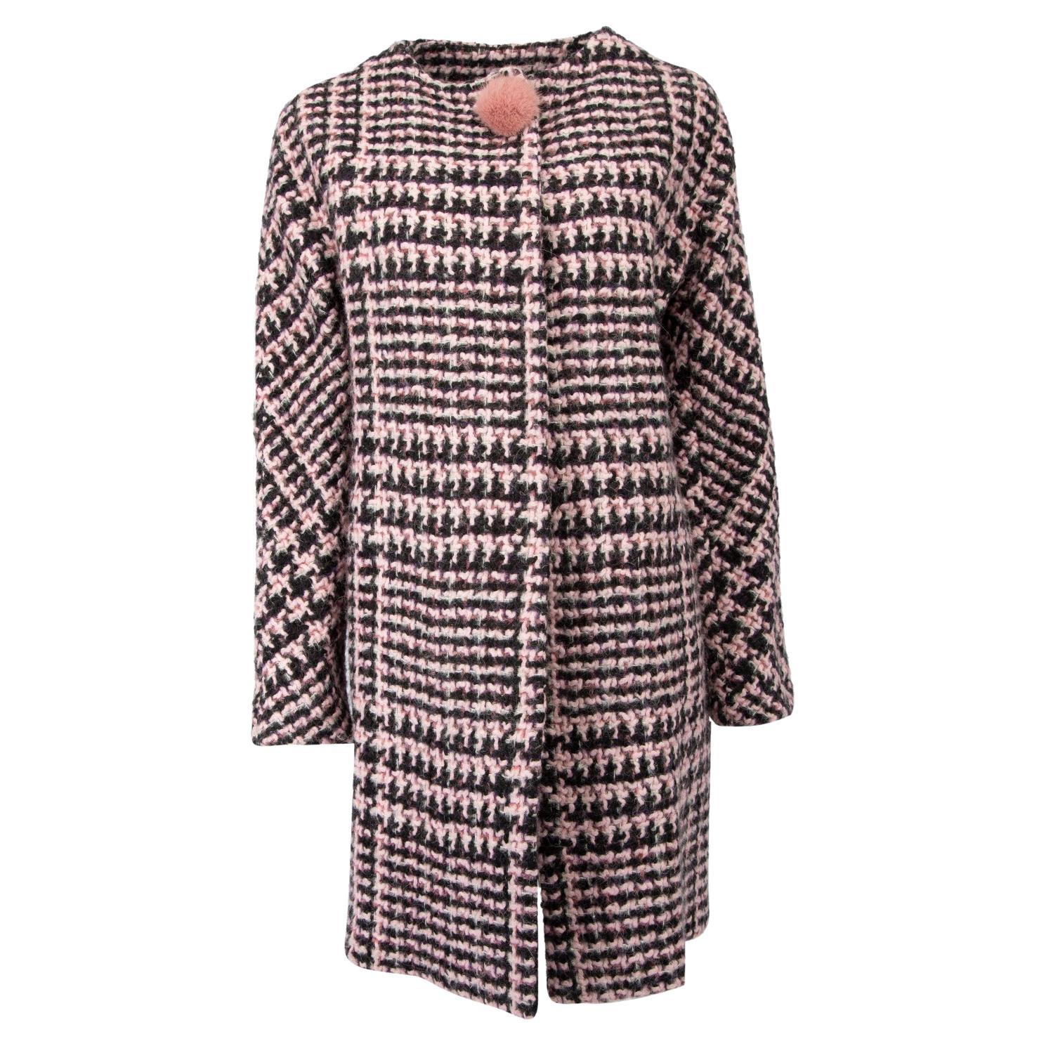 Pre-Loved Ermanno Scervino Women's Pink and Brown Tweed Long Coat For Sale