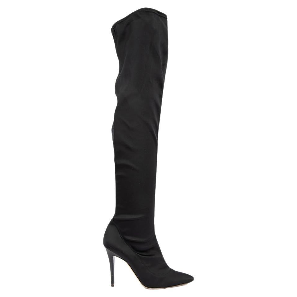 Pre-Loved Escada Women's Black Satin Thigh High Sock Boots For Sale