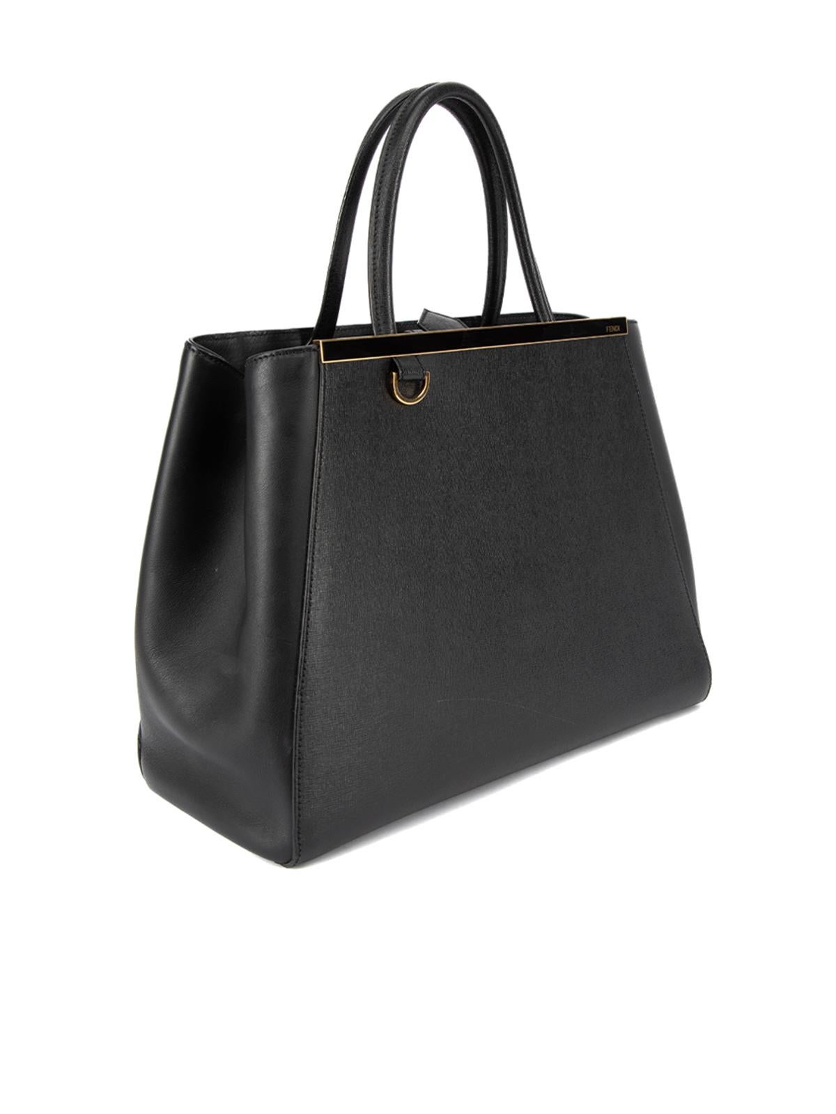 CONDITION is Very good. Minimal wear to bag is evident. Minimal wear to the bag interior from general use, and there is a visble scratch to the leather exterior on this used Fendi designer resale item. Details Black Leather Tote bag 2x Rounded top