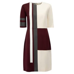 Pre-Loved Fendi Women's Cream Burgundy Silk Colour Block Dress