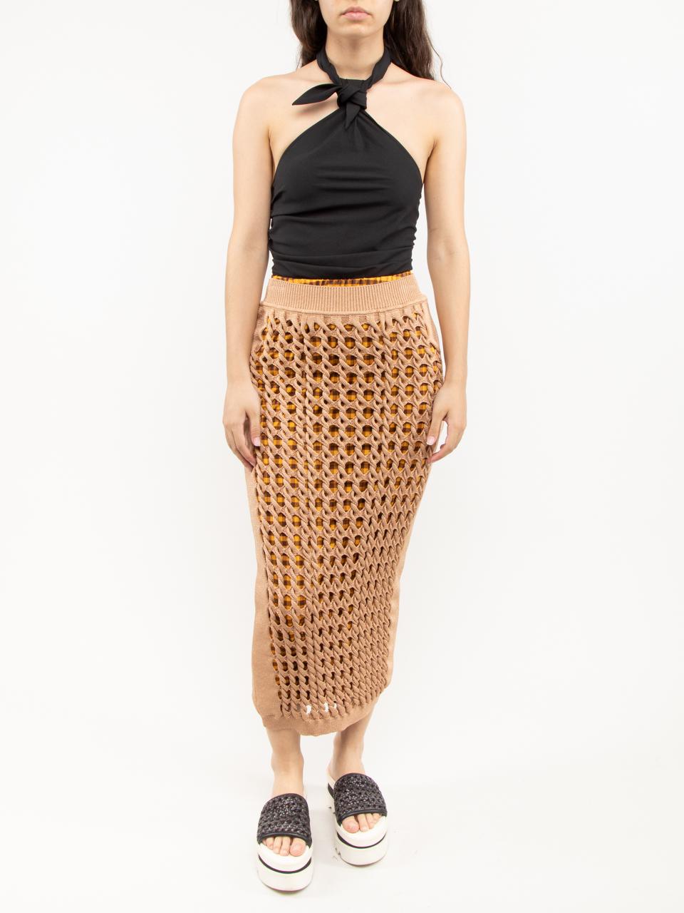 CONDITION is Very good. No visible wear to skirt is evident on this used Fendi designer resale item. Details Colour - beige with yellow and brown gingham underskirt Material - viscose Style - pencil skirt Fit - figure-hugging Hemline - midi