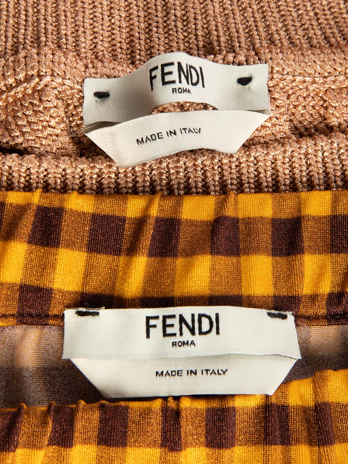 Brown Pre-Loved Fendi Women's Interlock Knit and Gingham Skirt