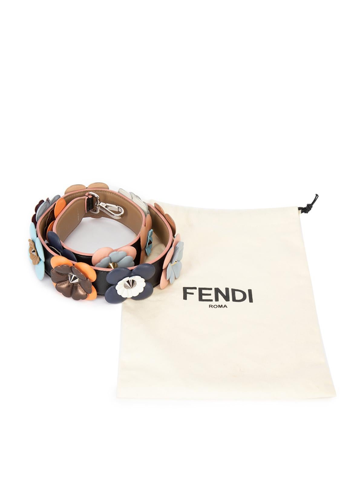 Pre-Loved Fendi Women's Leather Floral Embellished Bag Strap 2