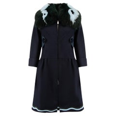 Used Pre-Loved Fendi Women's Navy Fur Collar Button Accent Coat