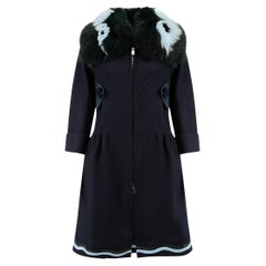 Pre-Loved Fendi Women's Navy Fur Collar Button Accent Coat