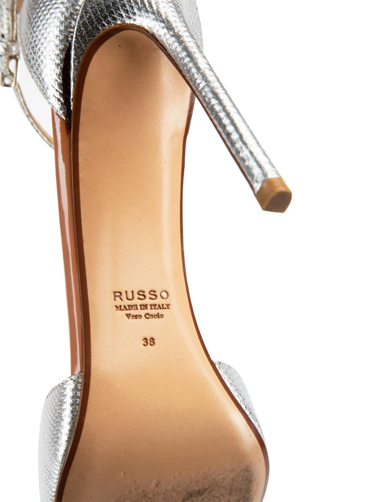 Pre-Loved Francesco Russo Women's Silver Leather Slingback Heeled Sandals 4