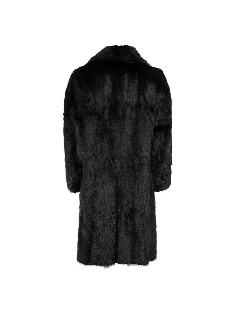 CONDITION is Very good. Hardly any visible wear to coat is evident. The second button thread is loose on this used Frank Gooney designer resale item. Details Black Fur Long line coat Single breasted Front side pockets Internal slip pocket Back vent