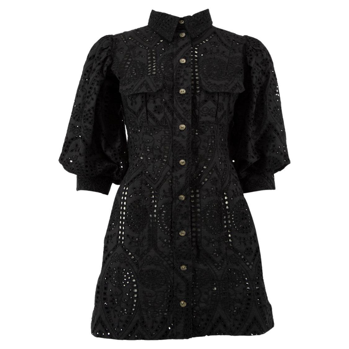 Pre-Loved Ganni Women's Black Perforated Embroidered Shirt Dress