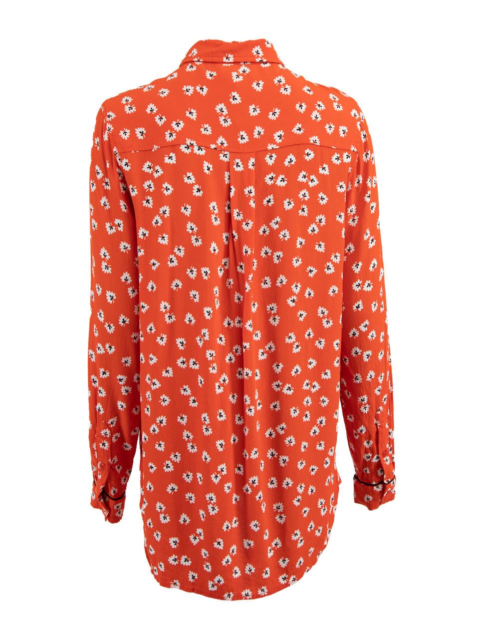 Pre-Loved Ganni Women's Orange Floral Silk Blouse In Excellent Condition In London, GB