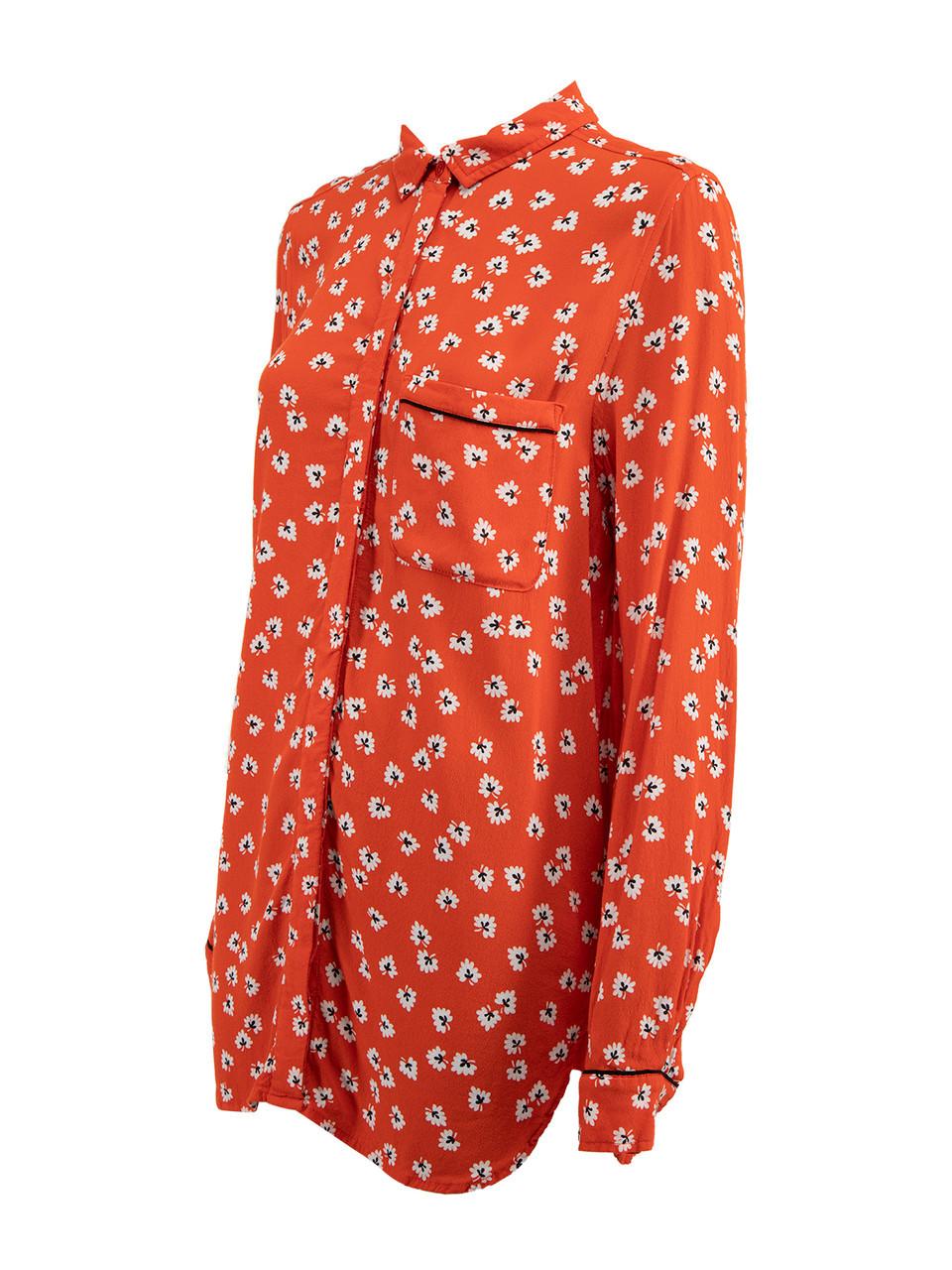 Pre-Loved Ganni Women's Orange Floral Silk Blouse 1