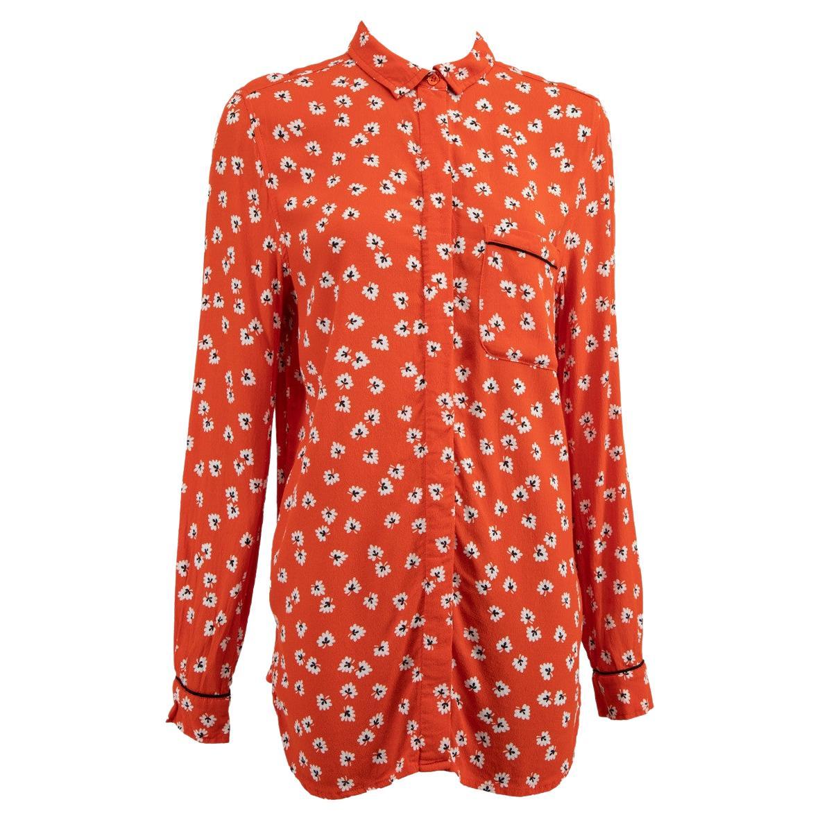 Pre-Loved Ganni Women's Orange Floral Silk Blouse