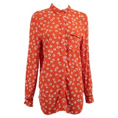 Pre-Loved Ganni Women's Orange Floral Silk Blouse