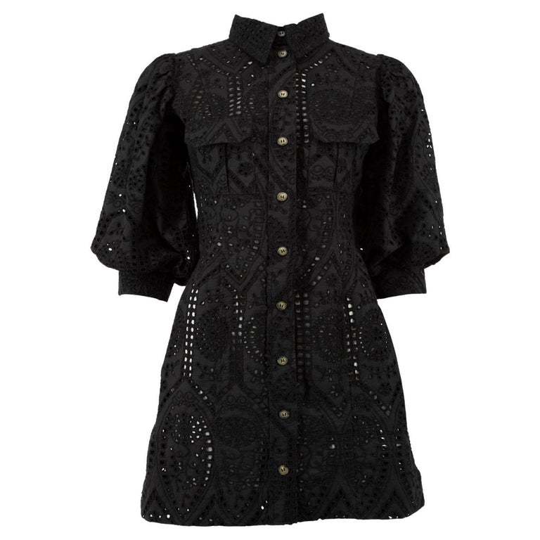 Pre-Loved Ganni Women's Perforated Embroidered Shirt Dress For Sale at  1stDibs