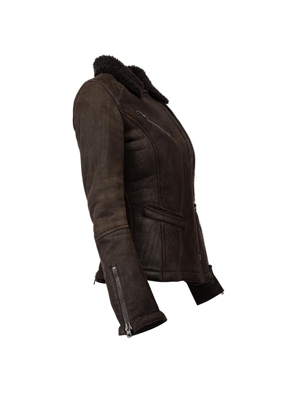 CONDITION is Very good. Minimal wear to jacket is evident. Minimal wear to the outer suede fabric which is worn down, loose thread on sleeves can be seen on this used Gerard Darel designer resale item. Details Brown Suede Zipped cuffs Front