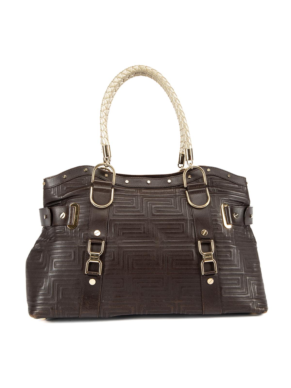 Pre-Loved Gianni Versace Couture Women's Brown Greca Quilt Top Handle Bag In Excellent Condition In London, GB