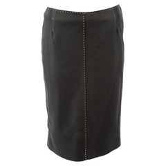 Pre-Loved Gianni Versace Couture Women's Brown Leather Fitted Skirt with Contras
