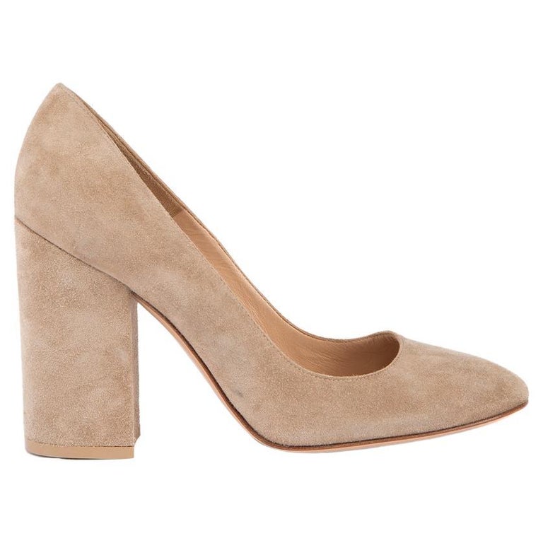 PreLoved Gianvito Rossi Women's Beige Suede Block Heel Suede Pump For