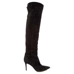 Pre-Loved Gianvito Rossi Women's Black 100mm Suede Knee High Boots