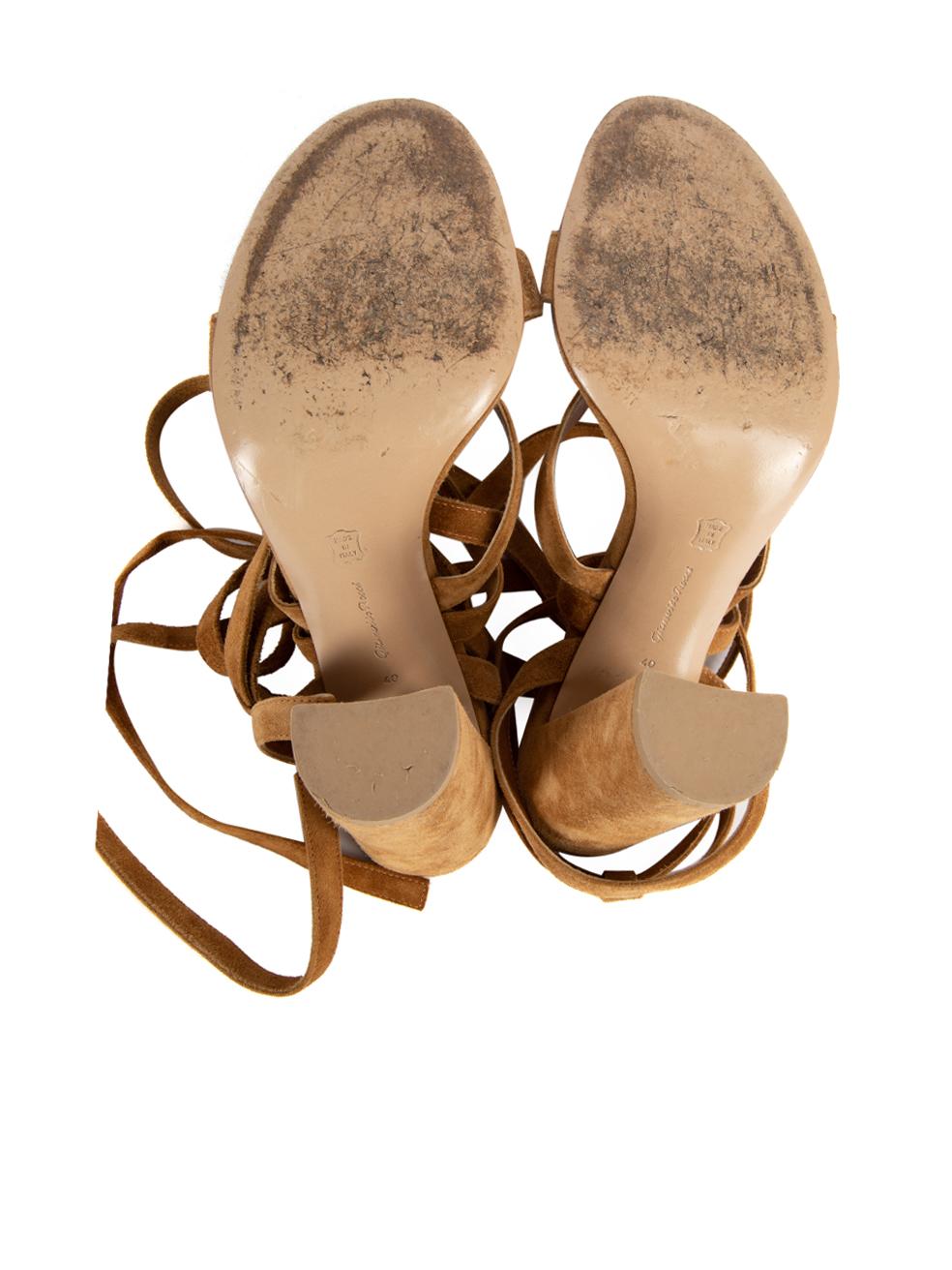 Pre-Loved Gianvito Rossi Women's Camel Suede Strappy Block Heel Sandals 1