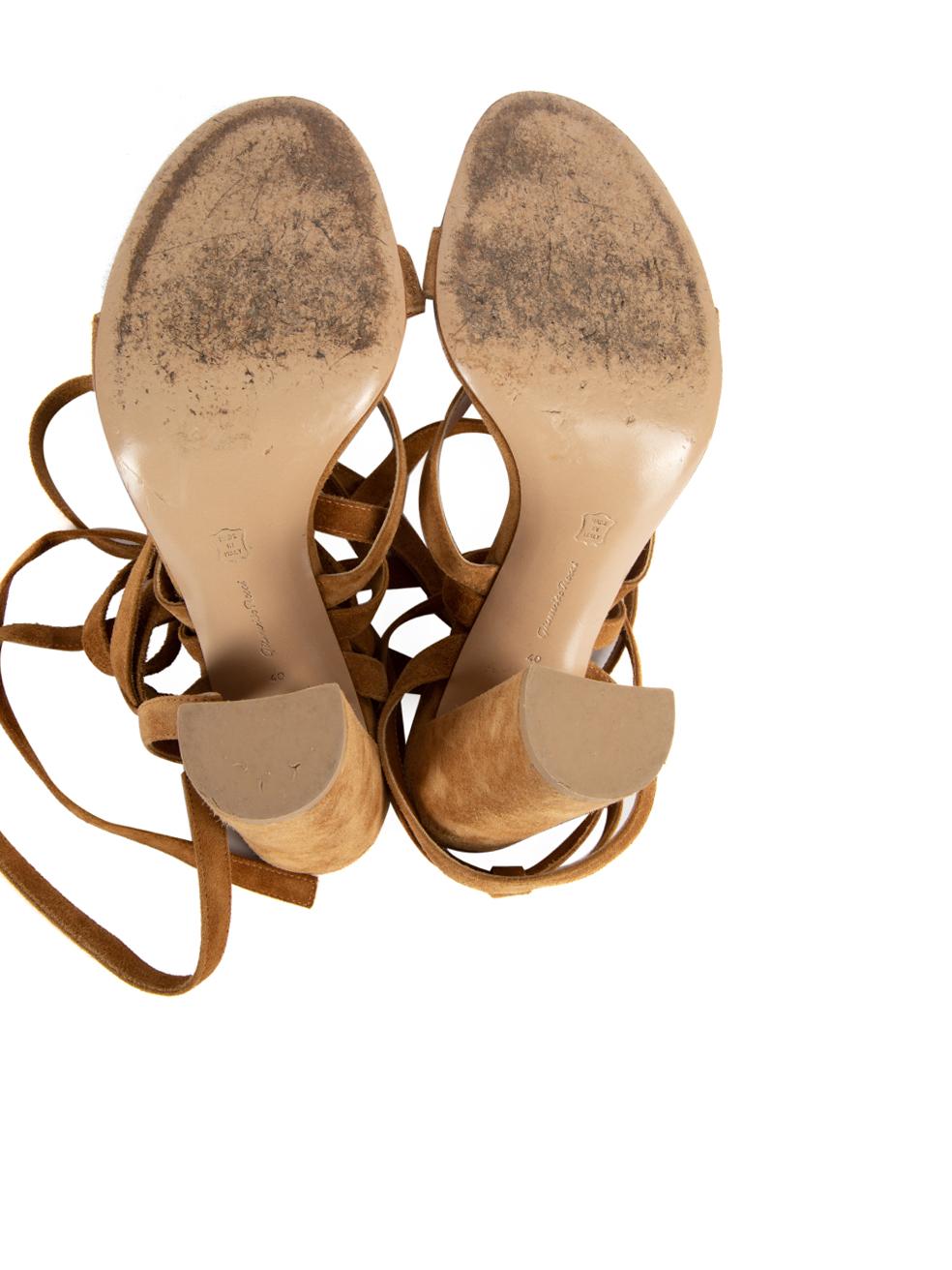 Pre-Loved Gianvito Rossi Women's Camel Suede Strappy Block Heel Sandals 2