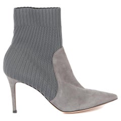 Pre-Loved Gianvito Rossi Women's Katie Leather-Panelled Ribbed-Knit Sock Boots