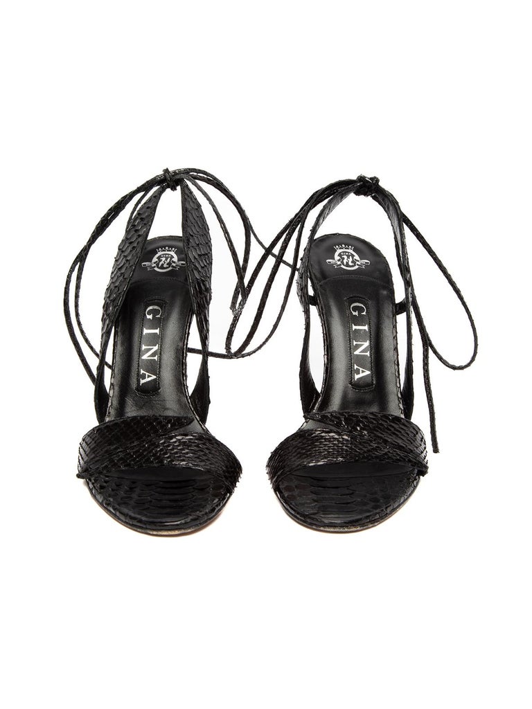 Pre-Loved Gina Women's Black Croc Embossed Sandals For Sale 1
