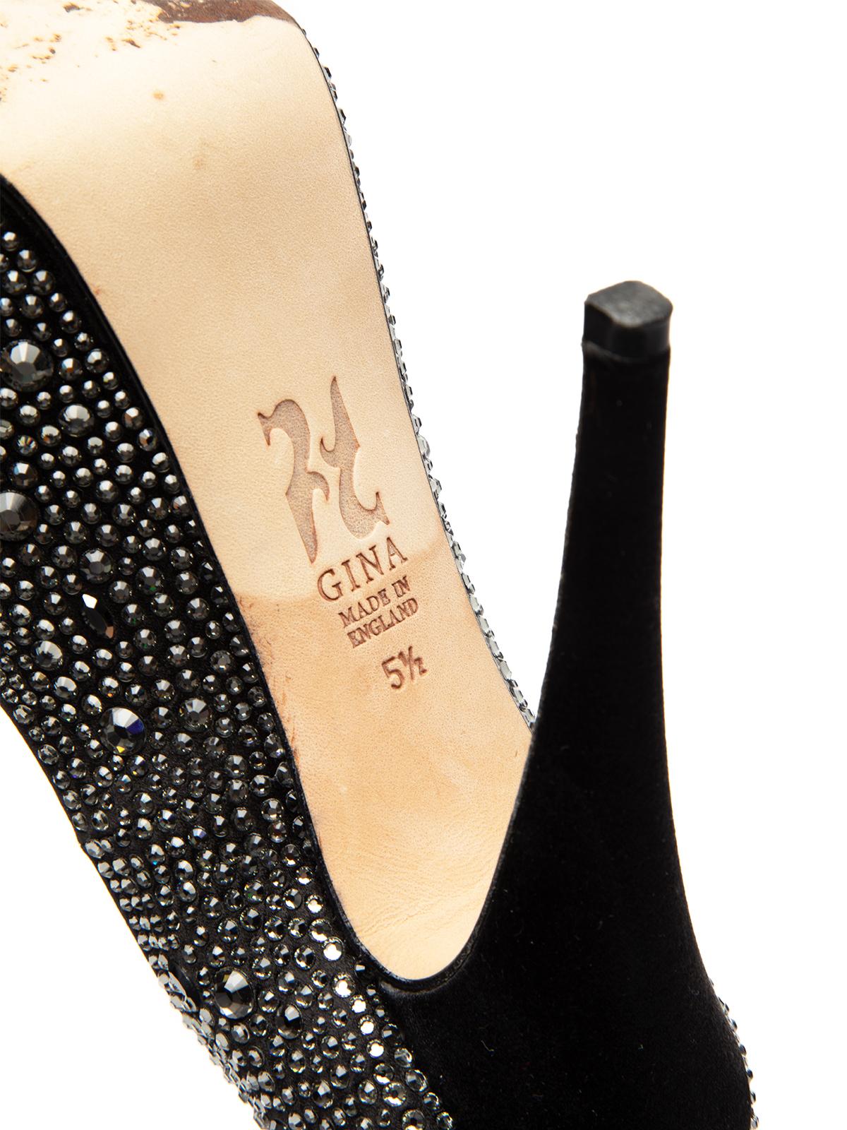 Pre-Loved Gina Women's Black Crystal High Platform Peep Toe Heels In Good Condition In London, GB