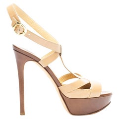 Pre-Loved Gina Women's Gina Beige Leather Cross Strap Heel Sandals