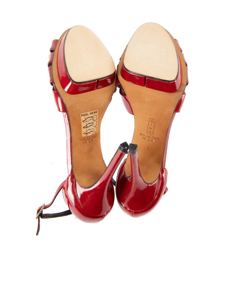 PreLoved Gina Women's Red Patent Leather Platform Heels For Sale at 1stDibs