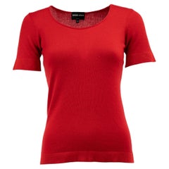 Giorgio Armani - Top en cachemire tricoté rouge vintage pour femme, prélavé