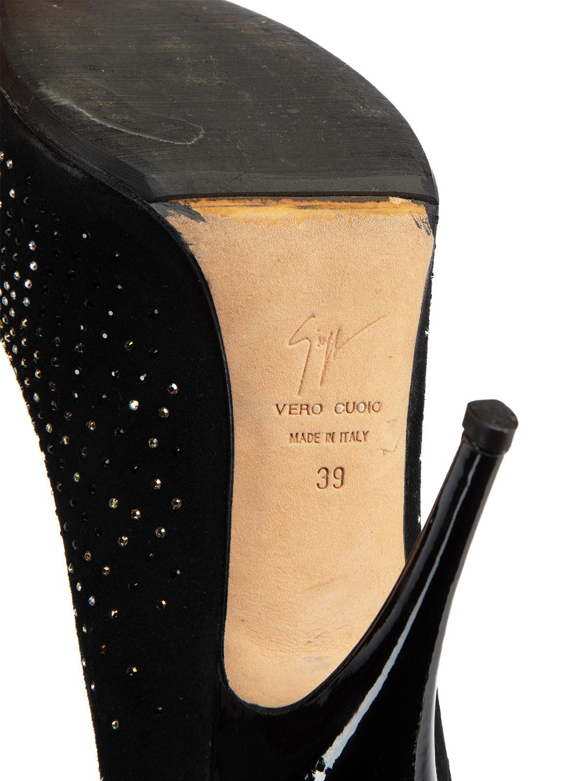 Pre-Loved Giuseppe Zanotti Women's Black Gemstone Embellished Ankle Strap Heel 3