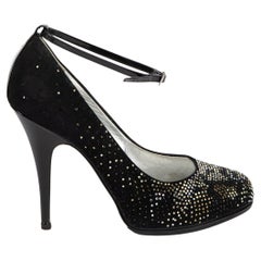 Pre-Loved Giuseppe Zanotti Women's Black Gemstone Embellished Ankle Strap Heel