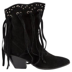 Used Pre-Loved Giuseppe Zanotti Women's Black Suede Studded Fringe Cowboy Boots