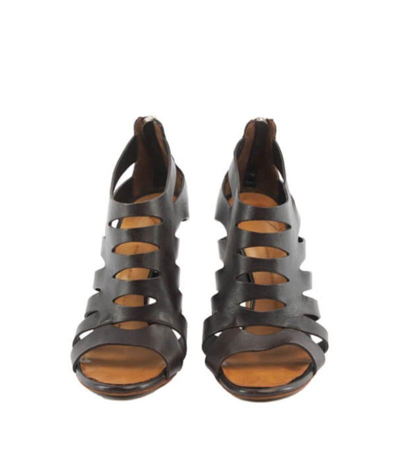 Pre-Loved Giuseppe Zanotti Women's Brown Leather Caged Sandal Heels In Good Condition For Sale In London, GB