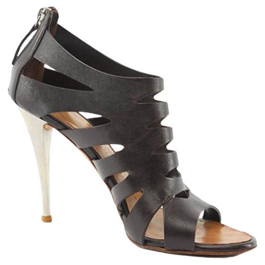 Pre-Loved Giuseppe Zanotti Women's Brown Leather Caged Sandal Heels For Sale