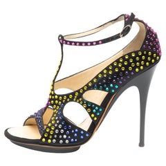Pre-Loved Giuseppe Zanotti Women's Crystal Sandal Heels Black Satin