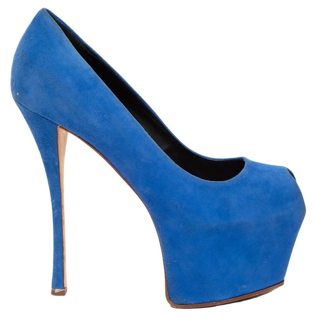 Pre-Loved Giuseppe Zanotti Women's Electric Blue High-Platform Heels For Sale