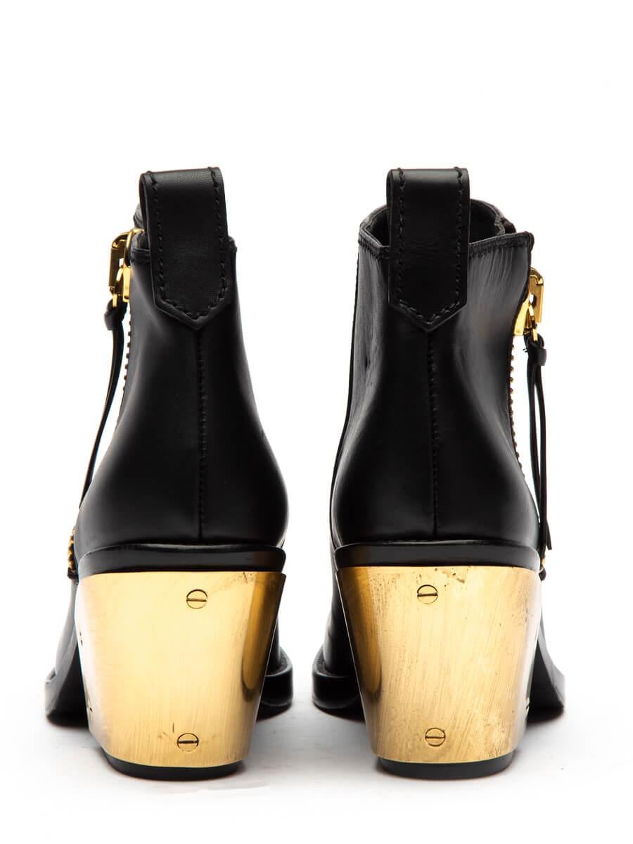 Pre-Loved Giuseppe Zanotti Women's Gold Heels Ankle Boots Black Leather 1