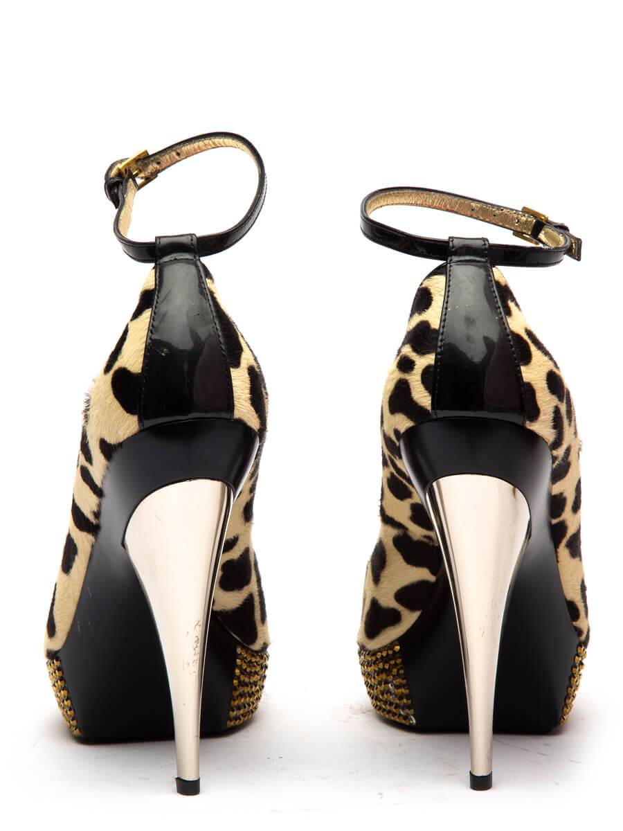 Black Pre-Loved Giuseppe Zanotti Women's Leopard Pony-style calfskin hair heels Brown 